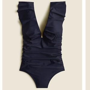 J. Crew Ruched Ruffle One-piece Swimsuit Navy